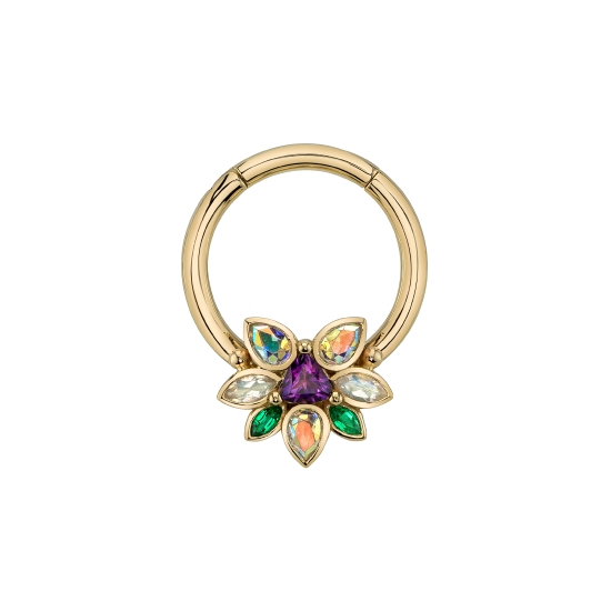 Threaded End with Saamnang - 10.5mm - Large Lotus Flower Bezel Cluster - 3mm Trillion Prong Surrounded by (3) 3x2mm Pear Bezels, (2) 3x1.5mm and (2) 2.5x1.25mm Marquise Bezels