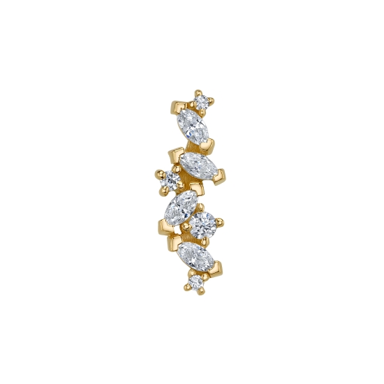 Threaded End - Irina - TOP GEM CURVING TO THE LEFT - 12x4.5mm - Strip of (4) 3x1.5mm Marquise Prongs with 1.75mm, 1.25mm, (2) 1mm Round Prong Accents