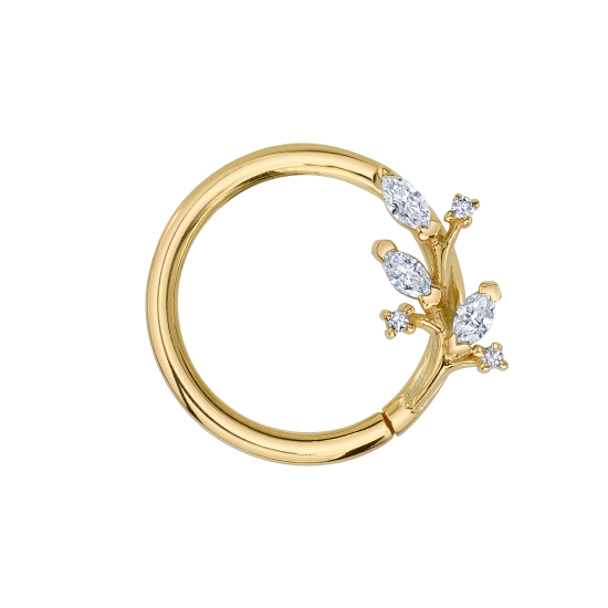 Threaded End - Nightshade - 9x5mm - Branch With 3x 2.5x1.25mm Marquise Prong Leaves and 3x 0.8mm Round Prong Accents - CURVED TO THE LEFT