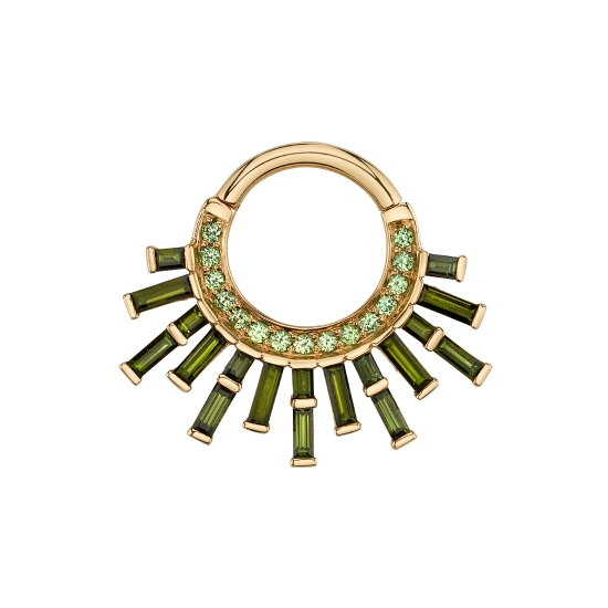 Mountain Light - Hinge Ring with Row of 15x 1mm Round Prongs Inside and Alternating Single and Double Straight Baguette Rays Outside - 16GA Hinge