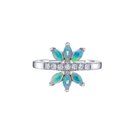 Fernanda - Hinge Ring - Approx. 13mm at Widest Point - Row of 1.5mm Round Prongs and 4x2mm Marquise Fans on Either Side - 16GA Hinge