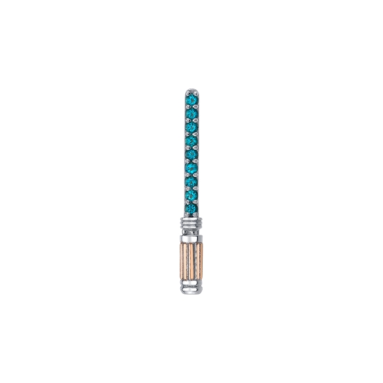 DOUBLE Threaded End - Leia's Saber - 20mm - 9x Round 1.25mm Gems for the Blade, and Gold Detailed Handle - WHITE GOLD Casting, with PEN PLATED ROSE GOLD DETAILS and SANDBLASTED WHITE GOLD ACCENTS on Handle - Threads Approximately 5mm From Each End