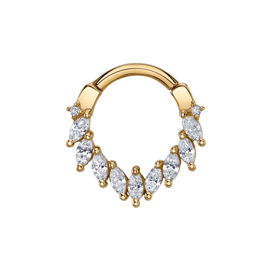 Maeve - Hinge Ring with (9) 3x1.5mm Marquise Prongs with (2) 1mm Round Prong Accents - 16GA Hinge Closure