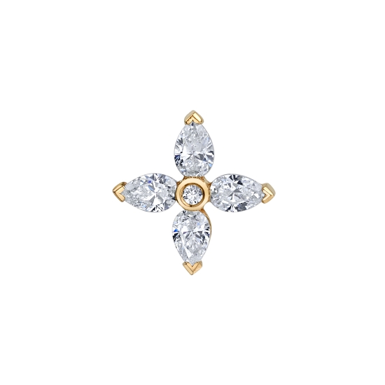 Threaded End with Cardinal Pear - 9mm - 3x2mm Pear Prongs with 1mm Bezel in Center - Pear Points Out