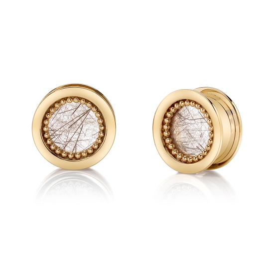 Ritual Eyelet - 16mm Double Flare Eyelet - 1/4in Wearing Space - Special Cut 14mm Gem in Center With Single Row of 1.5mm Beads - OPEN Threaded Removable Back Flare