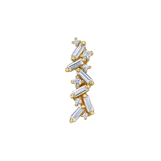 Threaded End - Valus - TOP ROUND GEM CURVING TO THE RIGHT - 13.5x4.5mm - Strip of (6) 2.5x1mm Straight Baguette Prongs with (2) 1.25mm, (2) 1mm, (2) 0.8mm Round Prong Accents