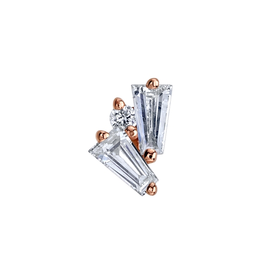 Pin with Pillar - LEFT FACING - (2) 3x2x1mm Tapered Baguettes with a 1.25mm Round Accent