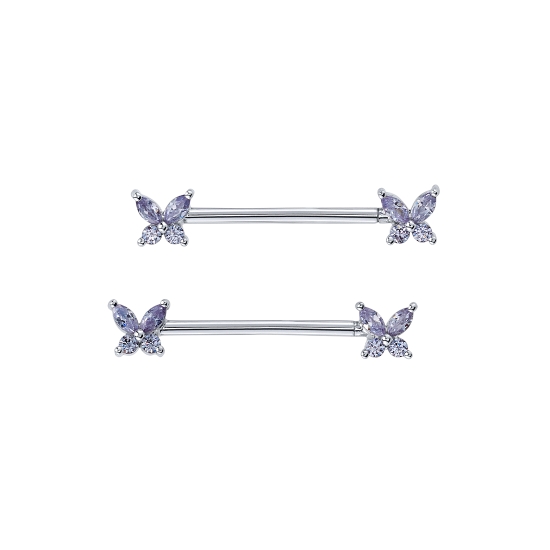 Straight Barbell with Monarch Butterfly - 4.5mm - 2x 3x1.5mm Marquise Prongs and 2x 1.5mm Round Prongs - One Side Threaded/One Side Fixed