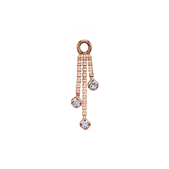 Charm - Be My Druidess - 3 Lengths of .8mm Box Chain with Forward Facing 1.5mm Round Prong at End of Each Chain - Jump Ring To Fit Navel Facing Ring - LENGTHS FROM LEFT TO RIGHT: 3/4in, 1in and 1/2in