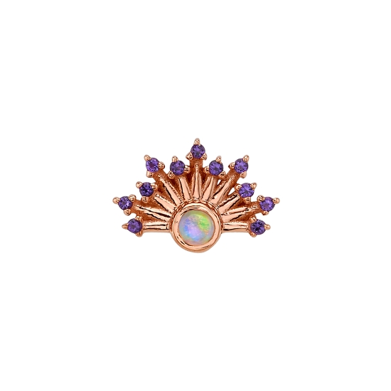 Threaded End - Twilight - 8mm - 2mm Round Bezel with Asymmetrical Rays - 0.8mm Round Prong Accents