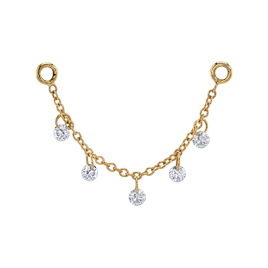Chain Attachment - Ewen - Single Length of 1mm Cable Chain - Measures 1 1/4in Between Each Jump Ring - (5) 2mm Round Gems Attached By Single Jump Ring Evenly Spaced Along Chain