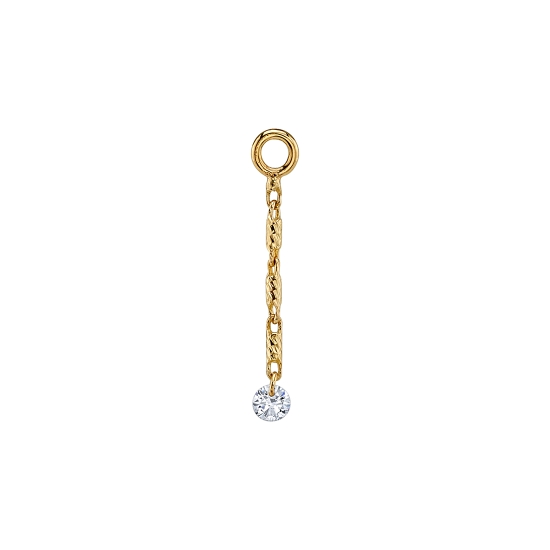 Astra Charm - 10mm Length of Miranda Chain - Single Length of .8mm Chain with .8x1.5mm Diamond Cut Rectangle Beads - 2mm Round Gem Attached By Single Jump Ring - Jump Ring to Fit Navel Facing Ring