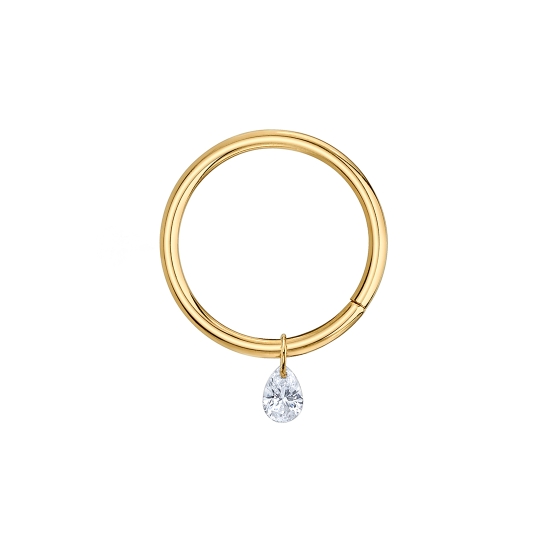 Drilled Pear Charm Ring - Seam Ring with Nipple Oriented 3x2mm Drilled Diamond Pear Charm