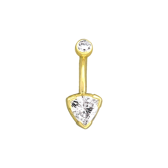 Curved Barbell with Threaded 4mm Round Bezel Top and Fixed Closed Back 5x5mm Trillion V Prong Half Bezel