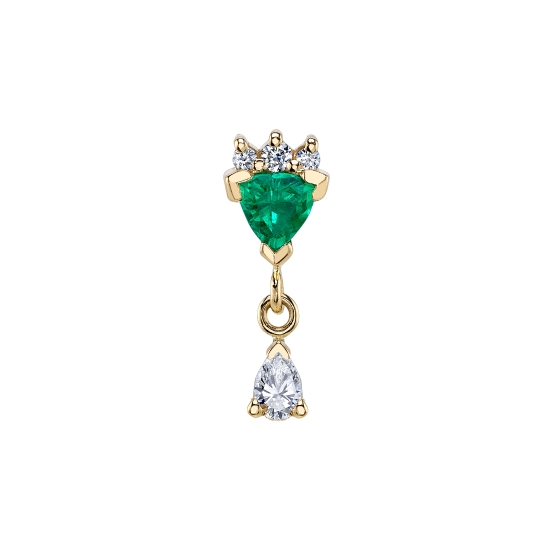 Threaded End - Karma - 3mm Trillion V Prong with (2) 1mm and (1) 1.25mm Graduating Round Prong Accents - 3x2mm Pear V Prong Dangle Connected to Bottom Prong by 2x Links of 1mm Cable Chain
