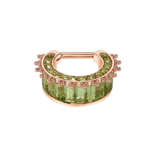 Angel's Light - STRAIGHT Hinge Ring with Forward Facing Row of 1.5mm CABOCHON Prongs, Tri-Bead Accents, and Downward Row of 4x2mm Straight Baguettes - 16GA STRAIGHT Hinge