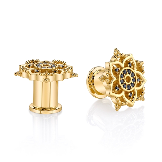 Double Flared Eyelet with Trinity Flower - 13mm -Decorative Beaded Flower with 1mm Round Prong Halo in Center and Single 0.8mm Round Prong Accent in Each Petal - 1/4in Wearable