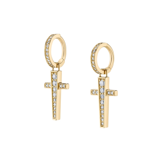 Atomic - Kyoto Hinge Ring with Navel Oriented Row of 16x 1mm Prongs. 12GA Charm with 14x9mm Graduating Micro Pave Cross - 2mm, 1.75mm, (2) 1.5mm, (2) 1.25mm, and (3) 1mm Round Prongs - (2) 1mm Accents on Each Side -12GA SQUARE Jump Ring Attached to Top of Cross to Attach Navel Facing on Kyoto Ring