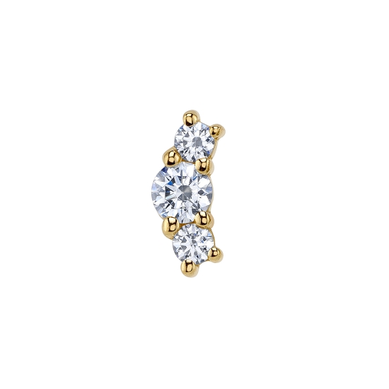 Threaded End with 3 Gem Samara - Curved Prong Cluster with 3mm Center and 2mm Accents - Back Thread in Center