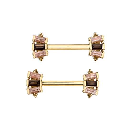 Threaded End with Straight Baguette Panaraya - (3) 4x2mm Baguette Bar Settings with Tiny Bead Accents