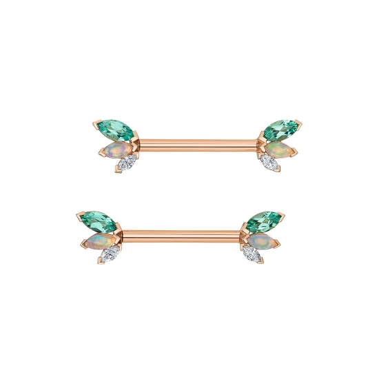 Threaded End with French Kiss - Graduating Marquise Fan - 3 Gems Graduating To The Left - 3x1.5mm, 4x2mm, 5x2.5mm