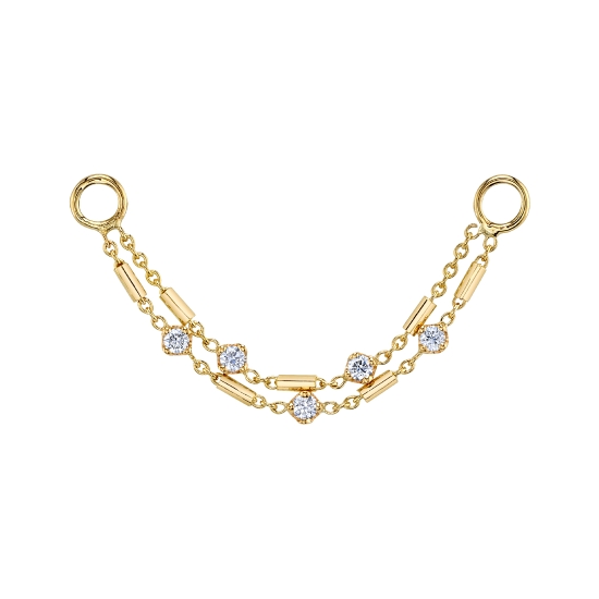 Devine Chain Attachment - 2 Graduating Lengths of Ophelia Chain with Jump Rings at Each End - First Chain 1 1/4in with 2x Forward Facing 1.5mm Round Prongs - Second Chain Slightly Graduating with 3x Forward Facing 1.5mm Prongs