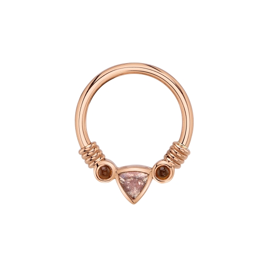 Trillion Faraway - Seam Ring with 3mm Trillion Bezel Center, 1.5mm Round Bezel Accents & Faux Wire Wrap