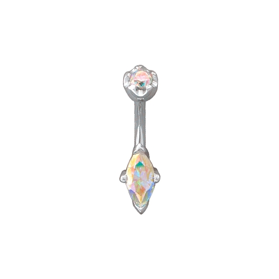 Curved Barbell with 5mm Round Tulip Prong Top and Marquise Tulip Bottom - 3mm and 8x4mm Gem