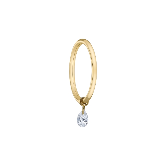 Drilled Pear Charm Ring - Seam Ring with Navel Oriented 3x2mm Drilled Diamond Pear Charm