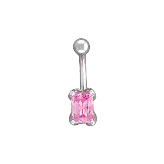 Curved Barbell with Threaded 3mm Bezel Top and Fixed 8x6mm Emerald Tulipset Bottom - 4x 2mm Secret Set Side Gems