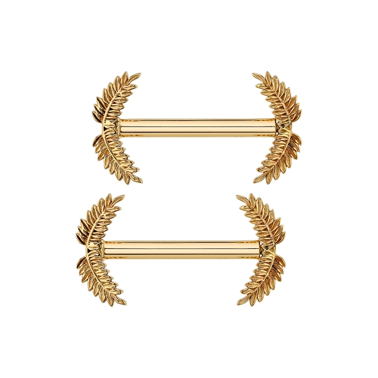 Fern Bell - Straight Barbell with 12x5mm Double Fern - One Side Threaded, One Side Fixed