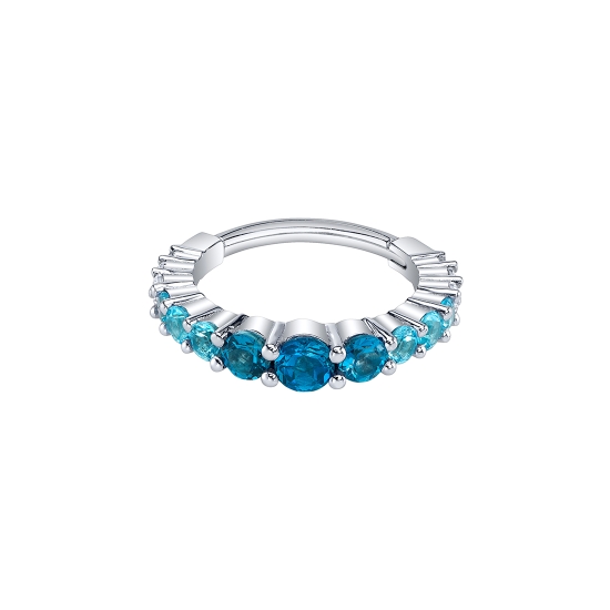 Navel Facing Graduating Gem Oaktier - Hinge Ring with Single Row of Graduating Prongs - 3mm, 2.5mm, 2mm, 1.75mm, 1.5mm, 1.25mm - GEM GRADIENT DARK CENTER TO LIGHT OUTER - 16GA HINGE