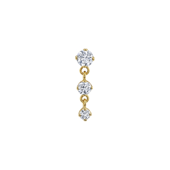 Threaded End - Trio - 2.5mm Round Four Prong Setting with 2mm and 1.5mm Round Four Prong Dangle Connected by 2 Tiny Jump Rings Between Each Prong