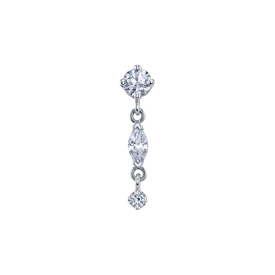 Threaded End - Wintermoon 3 - 3mm Round Four Prong Setting with 4x2mm Marquise V Prong and 1.5mm Round Four Prong Dangle Connected by 2x Small Jump Rings Between Each Setting