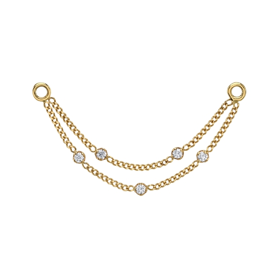 Chain Attachment - Ramon - CURB Chain - 2 Graduating Lengths of 1mm Curb Chain with Jump Rings at Each End - First Chain 1 5/16in with 2x Forward Facing 1.5mm Round Prongs - Second Chain Slightly Graduating with 3x Forward Facing 1.5mm Prongs - JUMP RINGS TO FIT 16GA