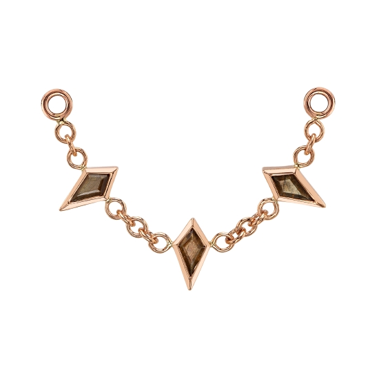Hermes Chain Attachment - Single Length of 1.5mm Cable Chain with Jump Rings at Each End - 3x Forward Facing Closed Back 4x2mm Kite Bezels Evenly Spaced - 1in 3/16in TOTAL LENGTH
