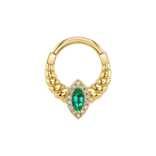 Jami Hinge Ring - Graduating Braided Design with Marquise Altura Center - 4x2mm Marquise Gem with 0.8mm Round Accents - 16GA Hinge Closure