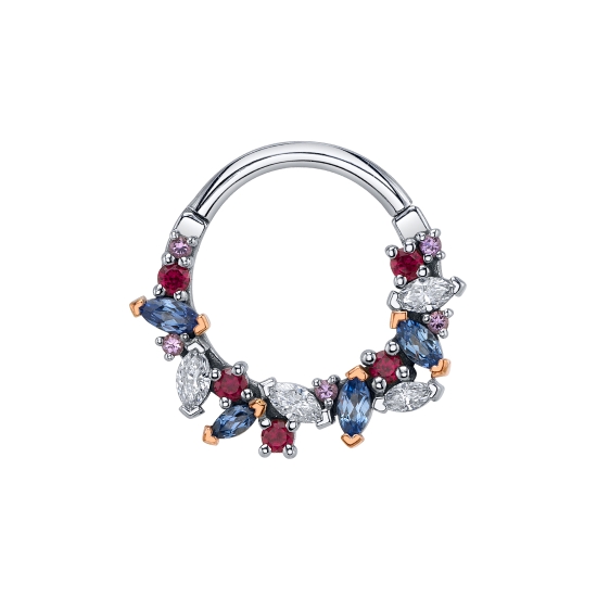 Naomi Hinge Ring - Cluster of (8) 3x1.5mm Marquise V Prongs with (5) 1.5mm, and (5) 1mm Round Prong Accents Following Shape of Ring - 16GA Hinge