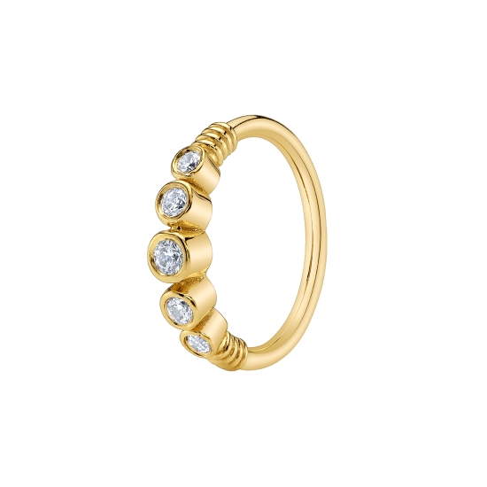 5 Gem Faraway - Hinge Ring with 2mm Bezel Center, with Graduating 1.75mm and 1.5mm Bezel Accents & Faux Wire Wrap - 16GA Hinge