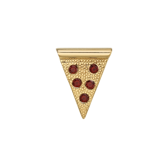Charm with Tyleroni Pizza Slice - 7mm - Pave 5x 1mm Gems - Jump Ring Attached to Middle of Crust Oriented for Navel Facing Ring