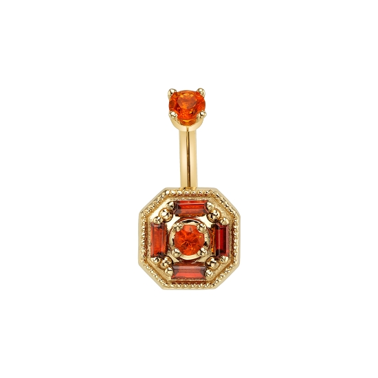 Threaded End with Watcher - 7.5mm - Hexagon Cluster with (4) 2.5x1mm Baguettes, (4) 1mm Round Prong Accents and 2mm Round Center - MILLGRAIN EDGES