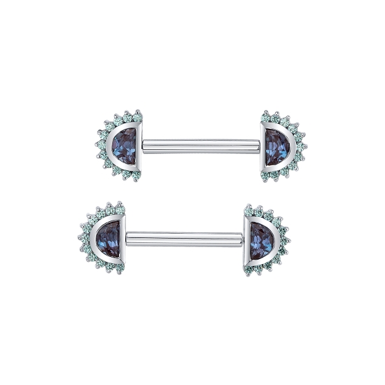 Threaded End with Triton - 8mm - 4x2.5mm Half Moon Bezel with Single Row of 1mm Prongs Along Curved Side