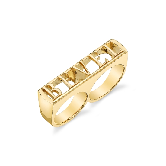 Custom Double Finger Ring - 11mm Wide Block Letters "BEVEL" - To Fit RIGHT HAND - Middle Finger Size 13.5 and Ring Finger Size 10.5