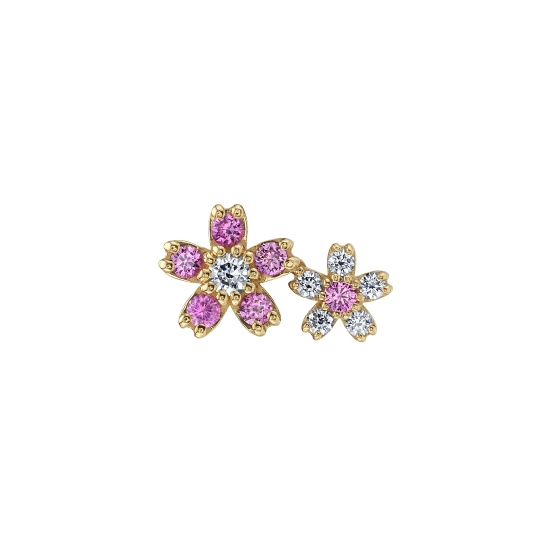 Threaded End with Mini Cherry Blossom Cluster - 1x 4mm Cherry Blossom with 5x 1.25mm Petals and 1.5mm Center Attached to 6mm Cherry Blossom with 5x 1.5mm Petals and 2mm Center - Thread Centered Behind 6mm Flower