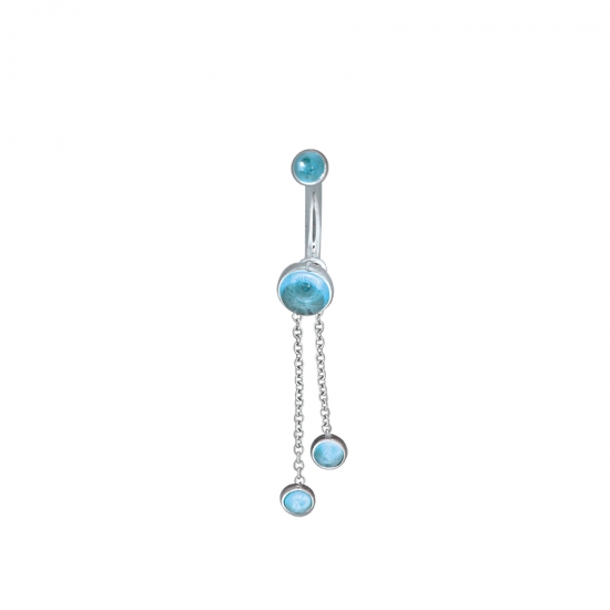 J- Curved Barbell - Charlotte - Threaded 5/32in Bead Top and 5mm Round Bezel Bottom - Removable Charm with Jump Ring, 2 Lengths of Platinum Chain and 2x 3mm Open Back Bezels