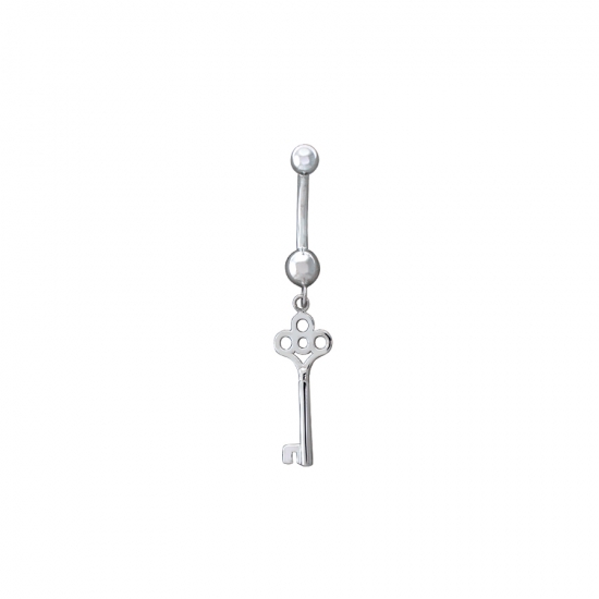 Charm with Tiny Skeleton Key - 9mm - KEY NOTCH BIT FACING LEFT WHEN POINTED DOWN - Jump Ring to Fit 14GA Navel Orientation Ring