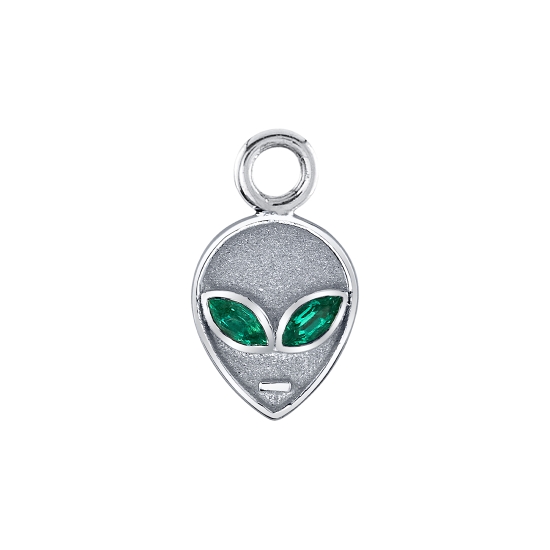 Charm with Alien Head - 9x6.5mm - Raised Edges and Sandblasted Hollows - 3x1.5mm Marquise Bezel Eyes - Jump Ring Attached to Top of Head - TO FIT NAVEL ORIENTED RING