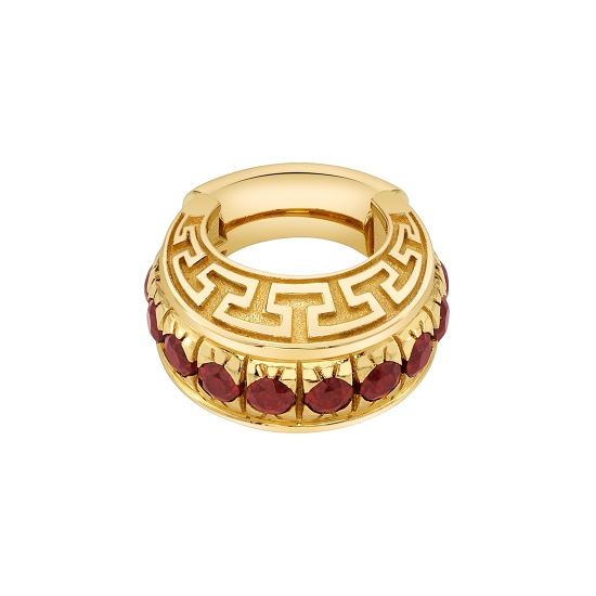 Aztec Warrior - Hinge Ring with Antiqued Aztec Shield Front and Downward Tiara Row of 2mm Gems - 14GA Hinge