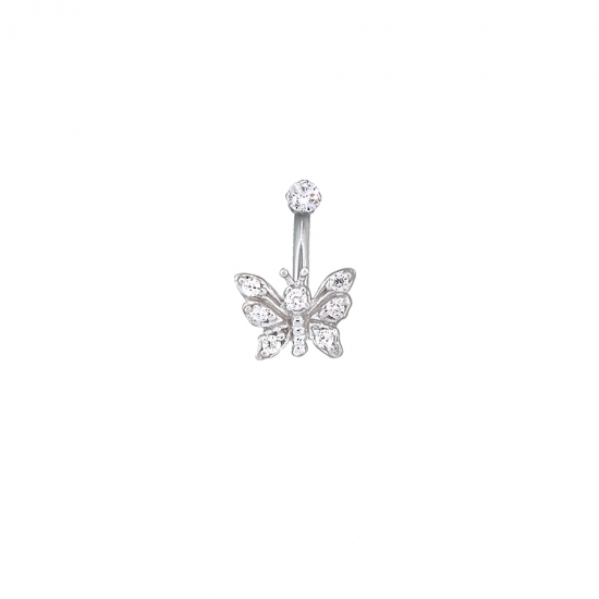 Curved Barbell - Lucky 7 Butterfly - Threaded 3mm Prong Top and Fixed 10x7.5mm 7 Gem Butterfly Bottom