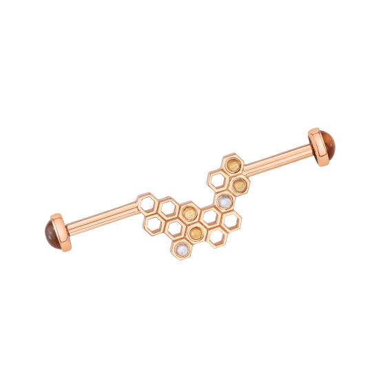 Charm with Honeycomb - 10x5mm - 3x 2mm Gems - Jump Ring to Fit Navel Oriented Ring